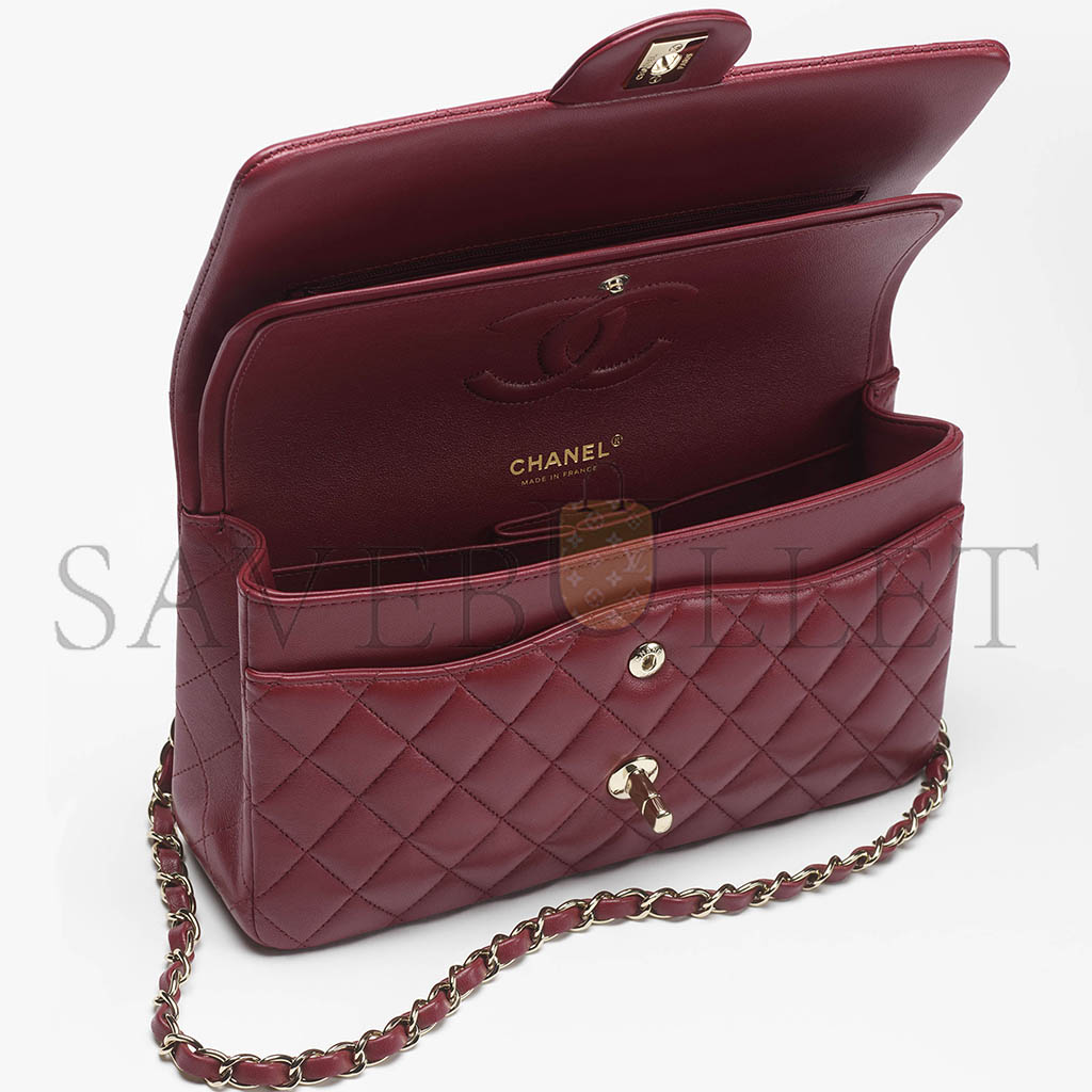 CHANEL CLASSIC 11.12 HANDBAG LAMBSKIN & GOLD-TONE METAL BURGUNDY A01112 (25.5*15.5*6.5cm) CHANEL CLASSIC 11.12 HANDBAG LAMBSKIN & GOLD-TONE METAL BURGUNDY A01112 (25.5*15.5*6.5cm)